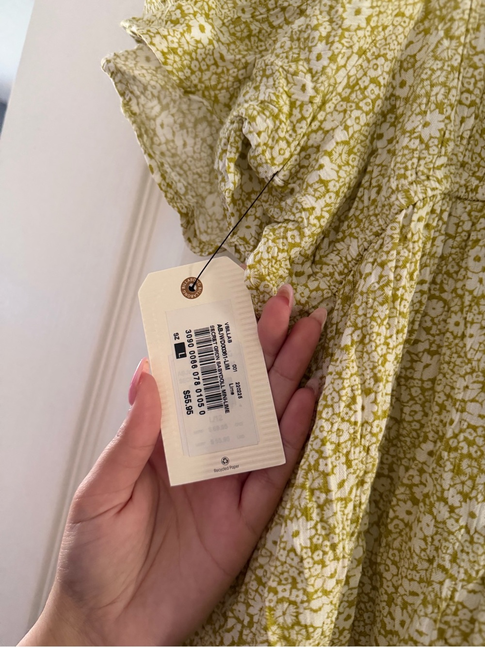 Billabong Light Green Floral Puff Sleeve Mini Dress - Picture 7 of 7